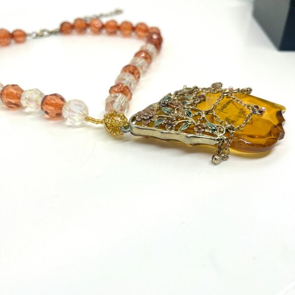 VINTAGE CZECH STYLE WHIMSYGOTH AMBER ACRYLIC FILIGREE NECKLACE FANTASY - Picture 10 of 16